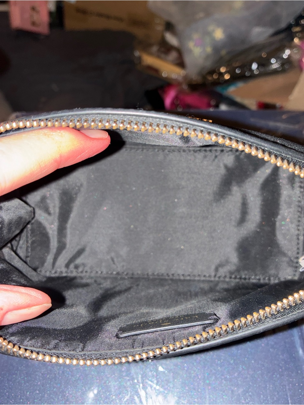 kate spade Black Glitter Cosmetic Pouch with Gold-Tone Logo - Picture 4 of 4